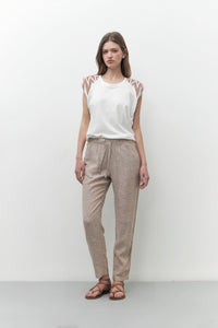PANTALON PIJAMA CON VIVO DE LINO METALIZADO