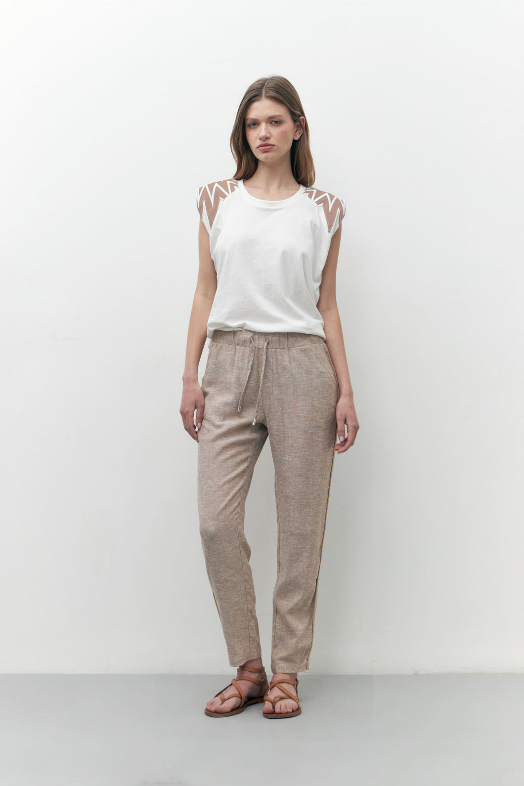 PANTALON PIJAMA CON VIVO DE LINO METALIZADO