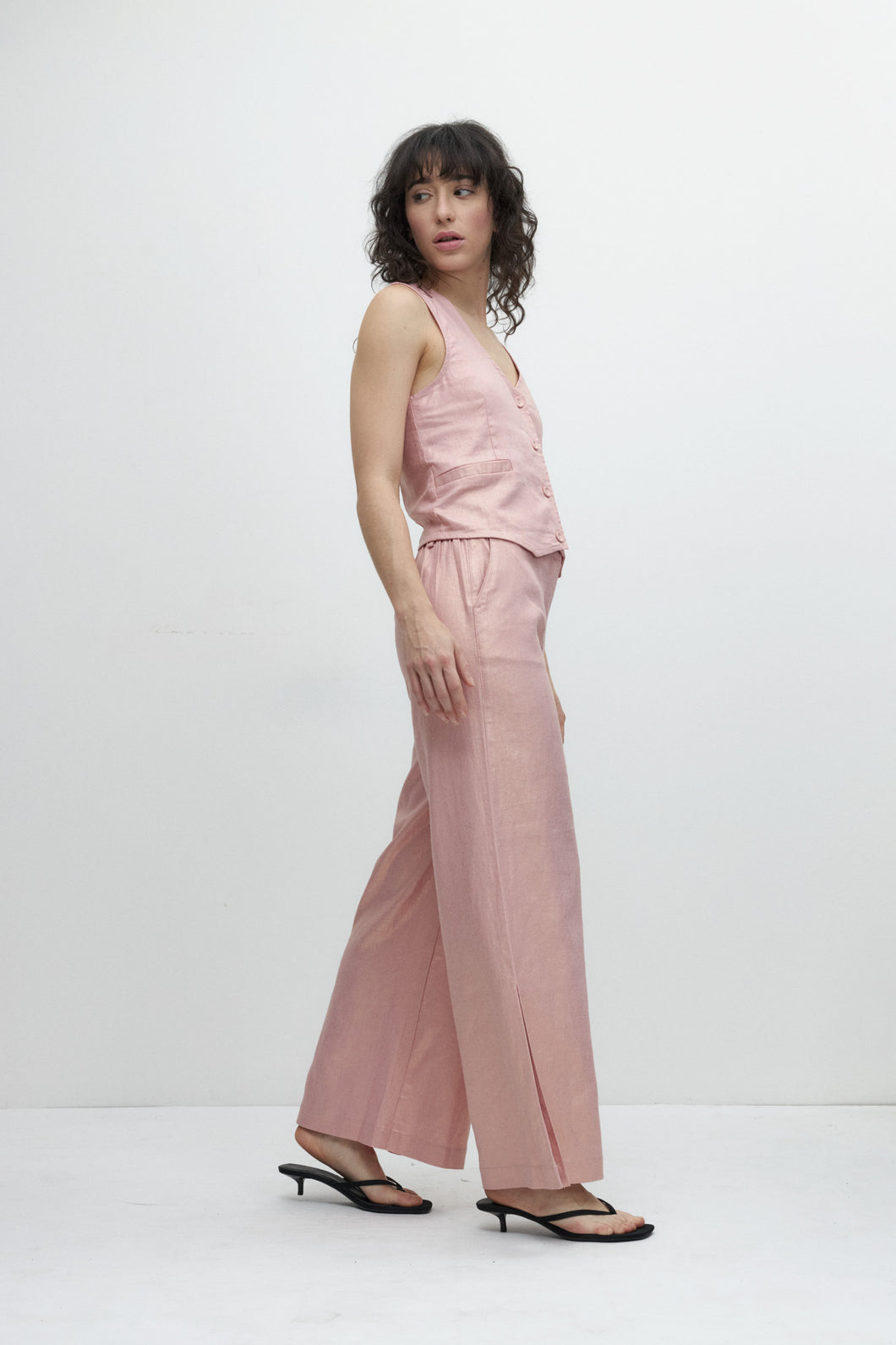 PANTALON ANCHO DE LINO METALIZADO