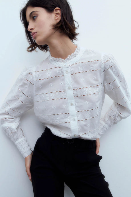 CAMISA ROMANTICA DE BRODERIE BLANCO